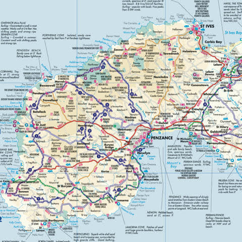 Cornwall Cycling Map from Goldeneye - country lanes; traffic-free routes
